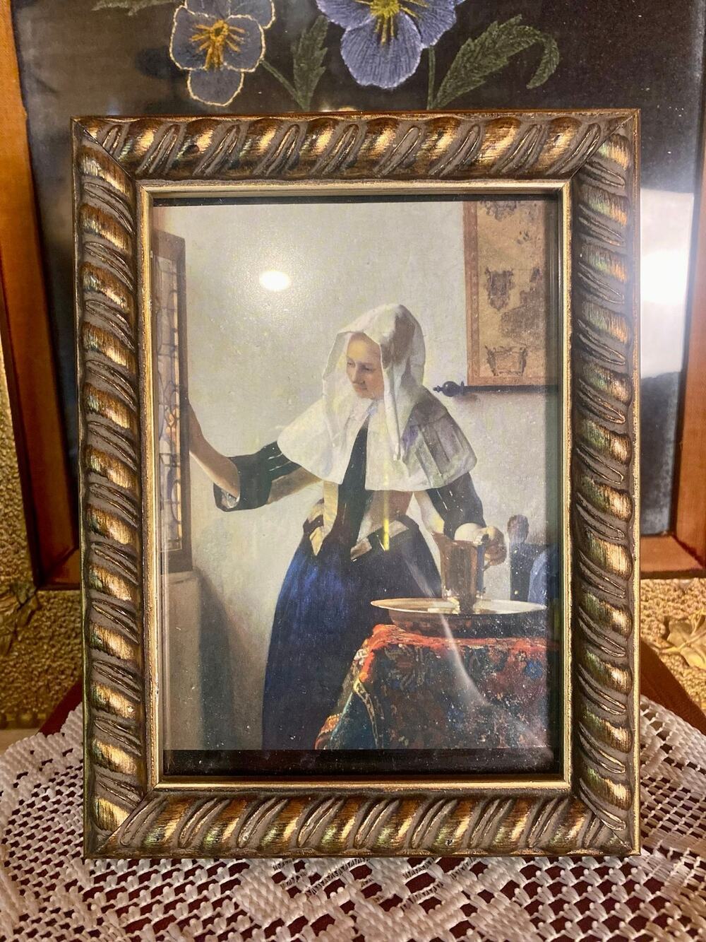 Vintage Framed Vermeer Young Woman With Water Pitcher Art Print 6x8
